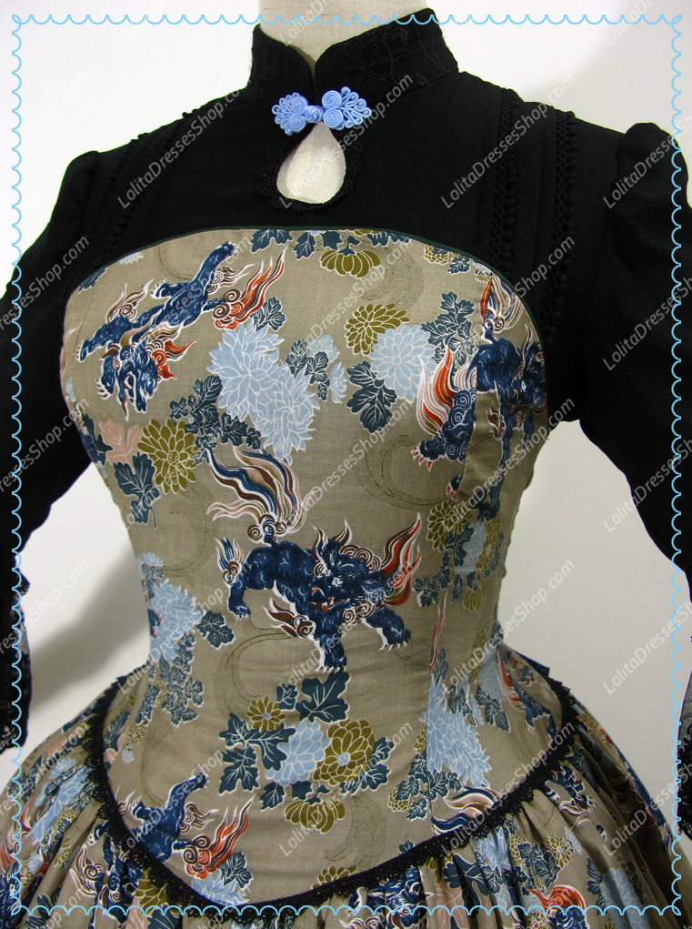 Unique Cotton Stand Neck Flaoral China Style Lolita Dress