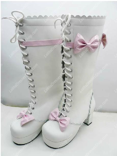 White and Pink Bowknot Sweet Lolita Boots