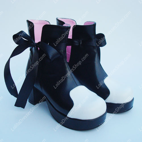 Black and White Splice Lace Lolita Short Boots