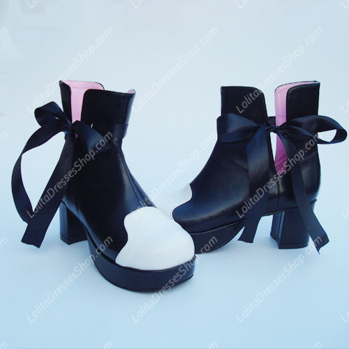 Black and White Splice Lace Lolita Short Boots