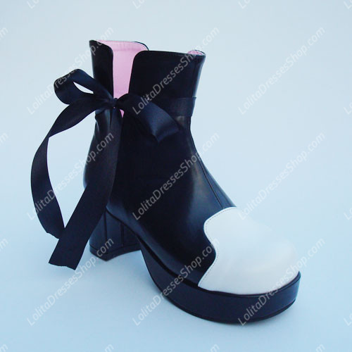Black and White Splice Lace Lolita Short Boots