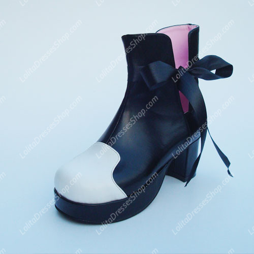Black and White Splice Lace Lolita Short Boots