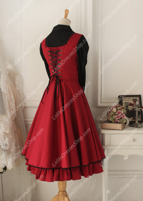 Wine Red Cotton Round Neck Sleeveless Breast Care Lolita Classic