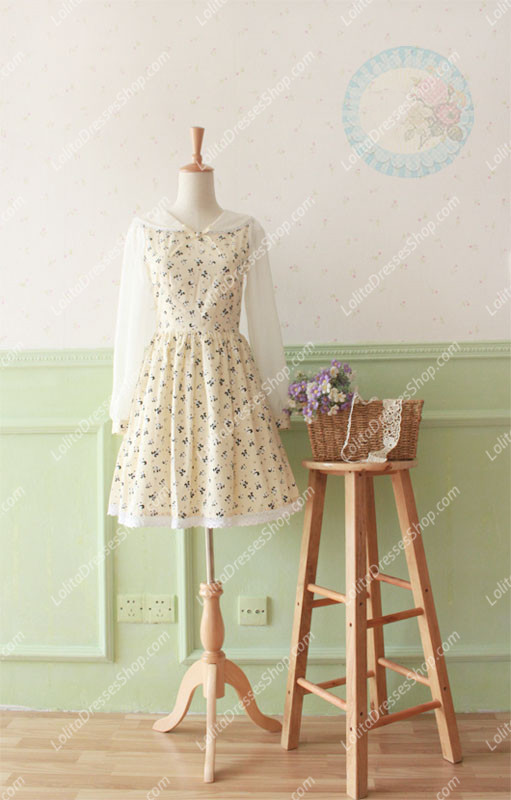 Beige Cotton Doll Collar Long Sleeve Panda Printing Sweet Lolita