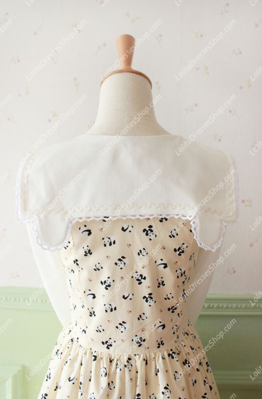 Beige Cotton Doll Collar Long Sleeve Panda Printing Sweet Lolita