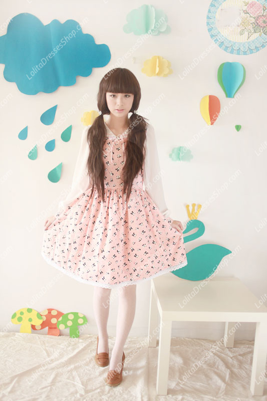 Pink Cotton Doll Collar Long Sleeve Panda Printing Sweet Lolita