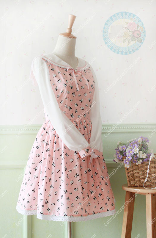 Pink Cotton Doll Collar Long Sleeve Panda Printing Sweet Lolita