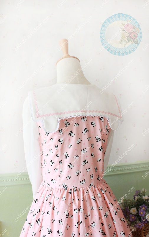 Pink Cotton Doll Collar Long Sleeve Panda Printing Sweet Lolita