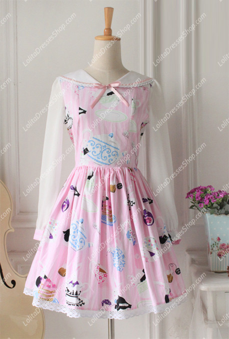 Cute Rabbit Print Dress Vintage Sailor Sweet Lolita Dress