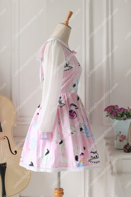 Cute Rabbit Print Dress Vintage Sailor Sweet Lolita Dress