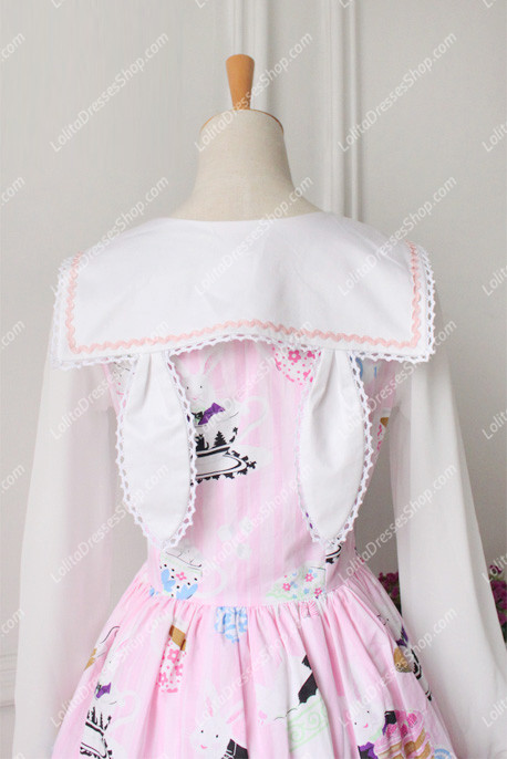 Cute Rabbit Print Dress Vintage Sailor Sweet Lolita Dress