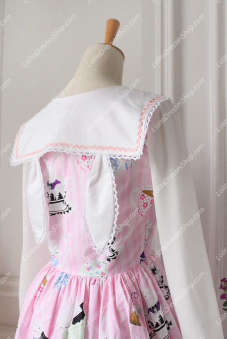 Cute Rabbit Print Dress Vintage Sailor Sweet Lolita Dress