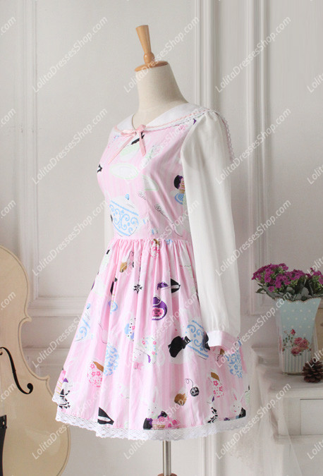 Cute Rabbit Print Dress Vintage Sailor Sweet Lolita Dress