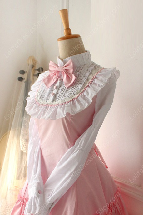 Red and White Doll Collar Long Sleeves Flouncing Classic Lolita Dress