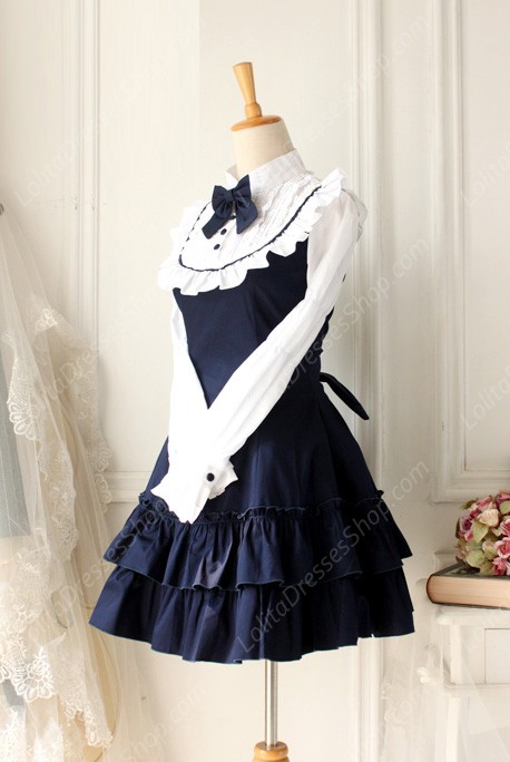 Red and White Doll Collar Long Sleeves Flouncing Classic Lolita Dress