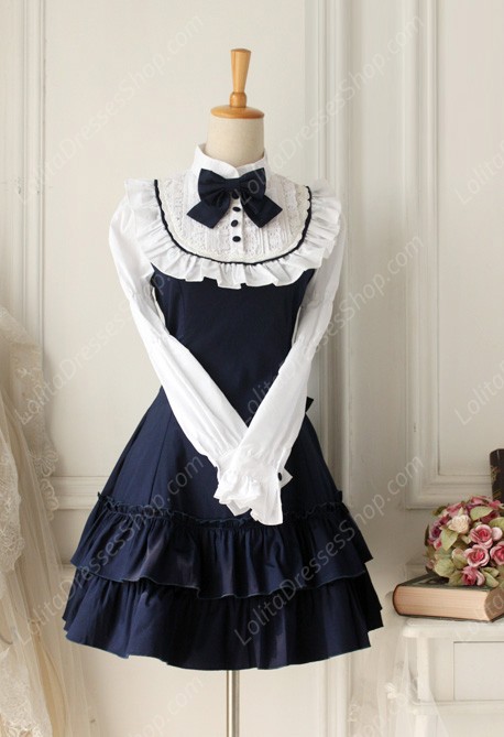 Red and White Doll Collar Long Sleeves Flouncing Classic Lolita Dress