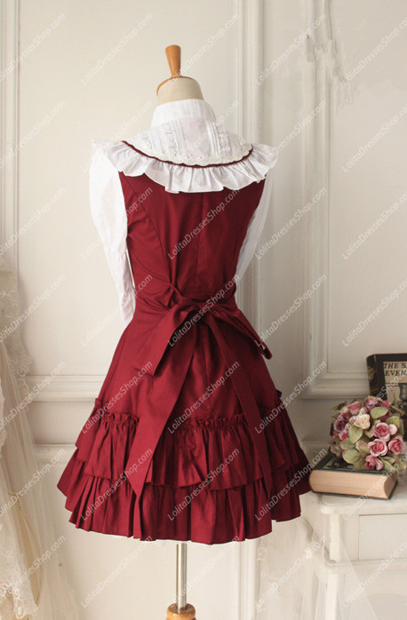 Red and White Doll Collar Long Sleeves Flouncing Classic Lolita Dress