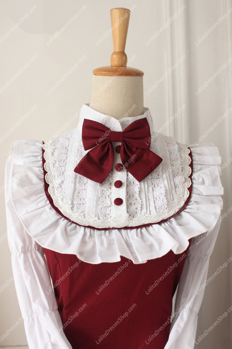 Red and White Doll Collar Long Sleeves Flouncing Classic Lolita Dress