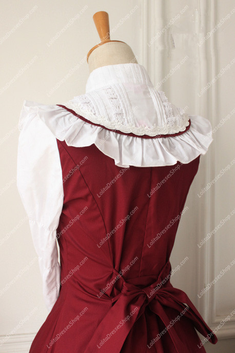 Red and White Doll Collar Long Sleeves Flouncing Classic Lolita Dress