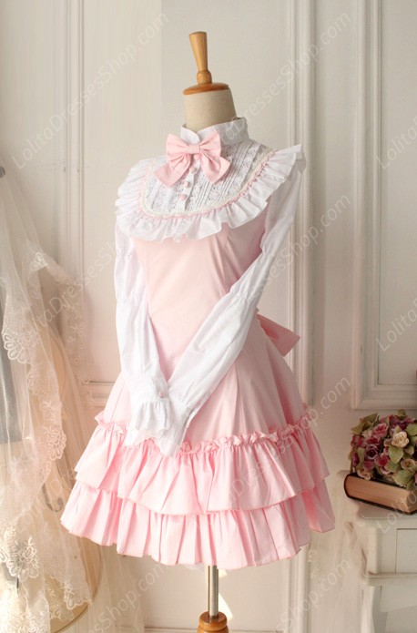 Red and White Doll Collar Long Sleeves Flouncing Classic Lolita Dress