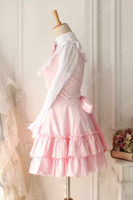 Red and White Doll Collar Long Sleeves Flouncing Classic Lolita Dress