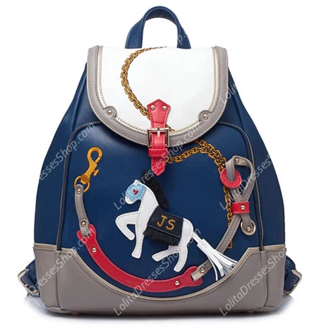 Vintage Navy Blue Collision Color Lovely Pony Lolita Bag