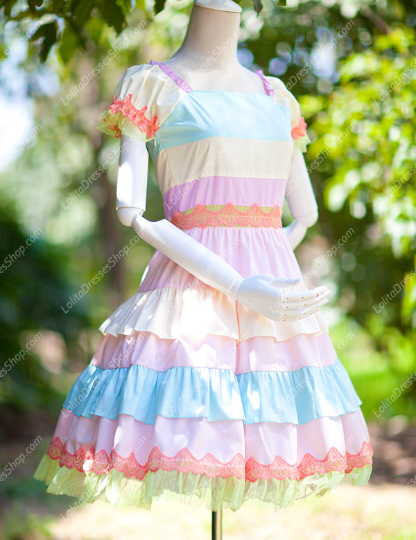 Princess Sweet Rainbow Seven Colors Multilayer Lolita Dress