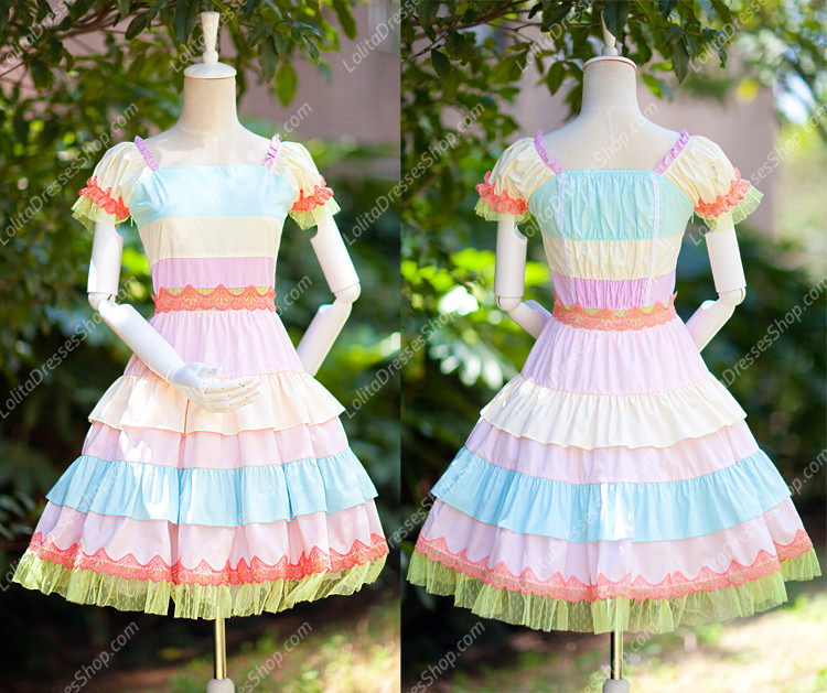 Princess Sweet Rainbow Seven Colors Multilayer Lolita Dress