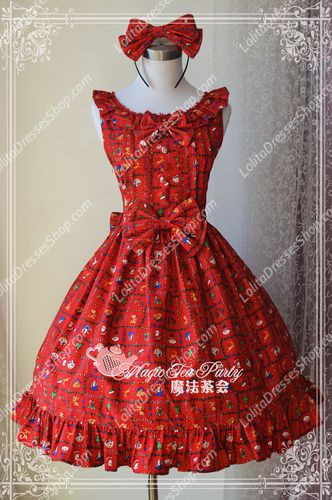 Red Cotten Sweet Magic Tea Party Christmas Gift JSK Lolita Dress