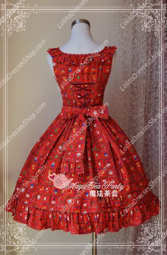 Red Cotten Sweet Magic Tea Party Christmas Gift JSK Lolita Dress