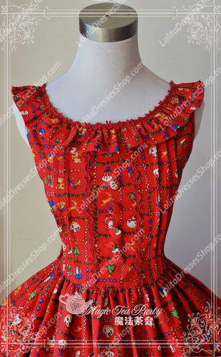 Red Cotten Sweet Magic Tea Party Christmas Gift JSK Lolita Dress
