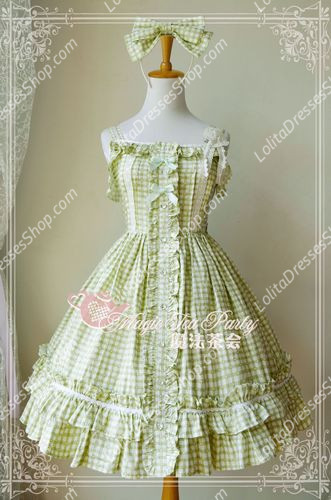 Grass Green Cotten Sweet Magic Tea Party Knot JSK Lolita Dress