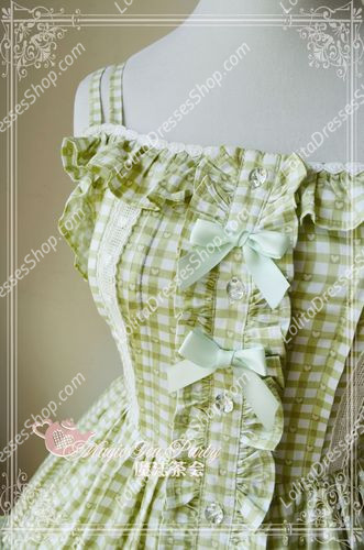 Grass Green Cotten Sweet Magic Tea Party Knot JSK Lolita Dress