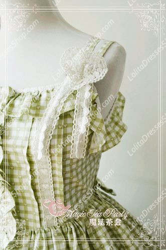 Grass Green Cotten Sweet Magic Tea Party Knot JSK Lolita Dress