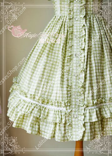 Grass Green Cotten Sweet Magic Tea Party Knot JSK Lolita Dress