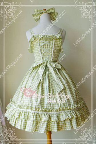 Grass Green Cotten Sweet Magic Tea Party Knot JSK Lolita Dress