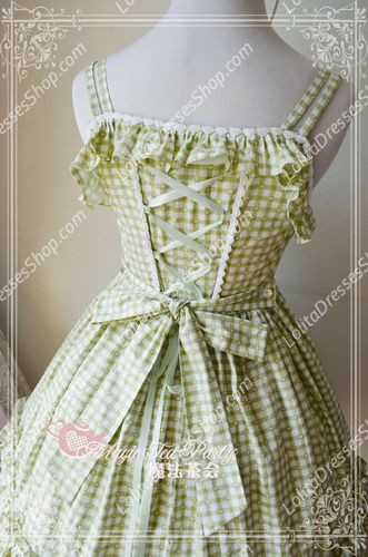 Grass Green Cotten Sweet Magic Tea Party Knot JSK Lolita Dress