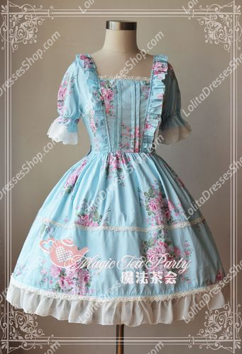Blue Cotten Sweet Magic Tea Party Knot JSK Lolita Dress