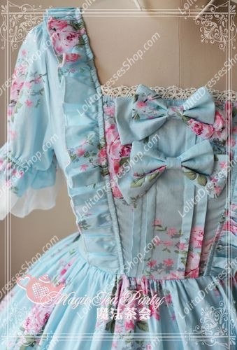 Blue Cotten Sweet Magic Tea Party Knot JSK Lolita Dress