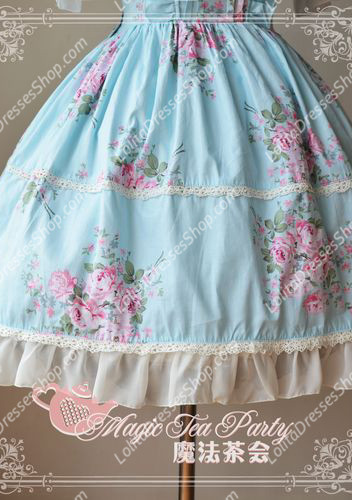 Blue Cotten Sweet Magic Tea Party Knot JSK Lolita Dress