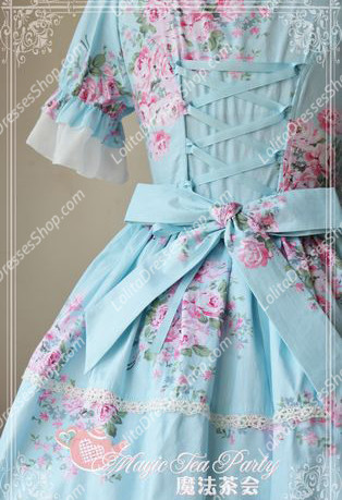 Blue Cotten Sweet Magic Tea Party Knot JSK Lolita Dress