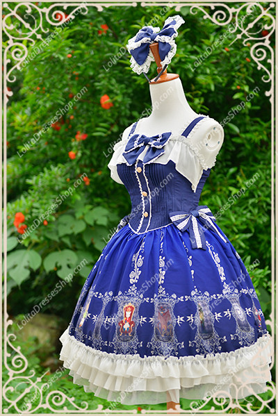 Blue Cotten Sweet Cat Tarot Knot JSK Lost Candy Lolita Dress