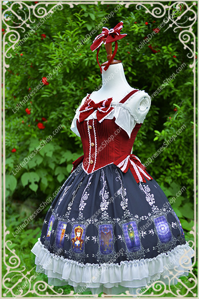 Red Cotten Sweet Cat Tarot Knot JSK Lost Candy Lolita Dress