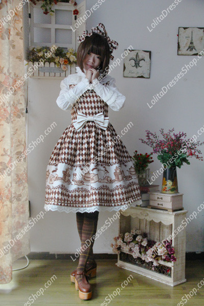 Brown Cotten Sweet LOLIta Coffee Time JSK Infanta Lolita Dress