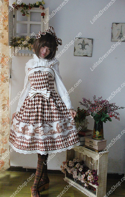 Brown Cotten Sweet LOLIta Coffee Time JSK Infanta Lolita Dress