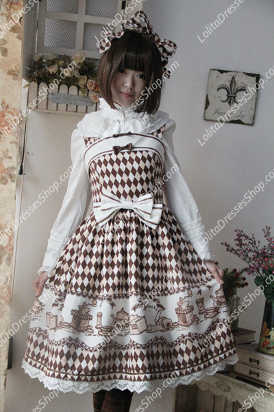 Brown Cotten Sweet LOLIta Coffee Time JSK Infanta Lolita Dress