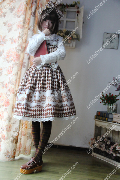 Brown Cotten Sweet LOLIta Coffee Time JSK Infanta Lolita Dress