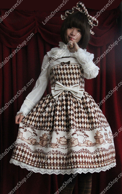 Brown Cotten Sweet LOLIta Coffee Time JSK Infanta Lolita Dress