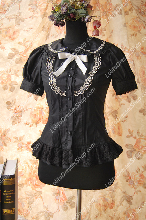 Black Cotten Sweet Short Sleeve JSK Infanta Lolita Blouse