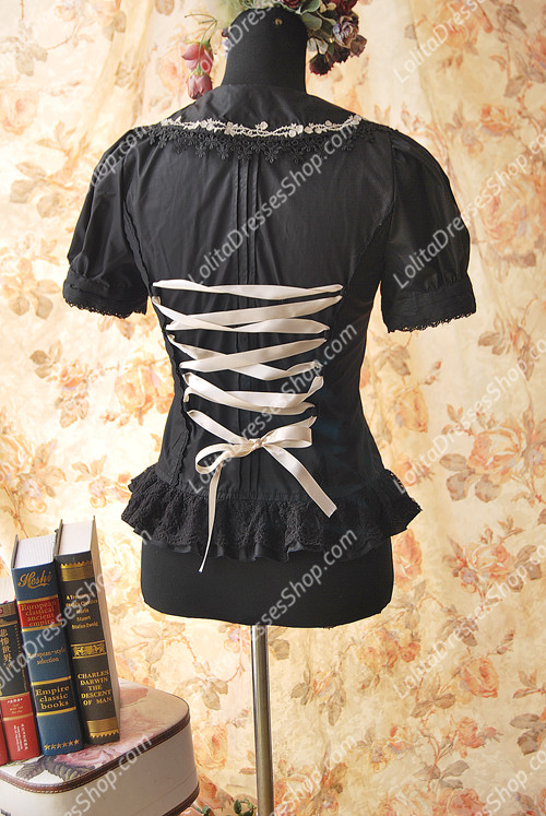 Black Cotten Sweet Short Sleeve JSK Infanta Lolita Blouse